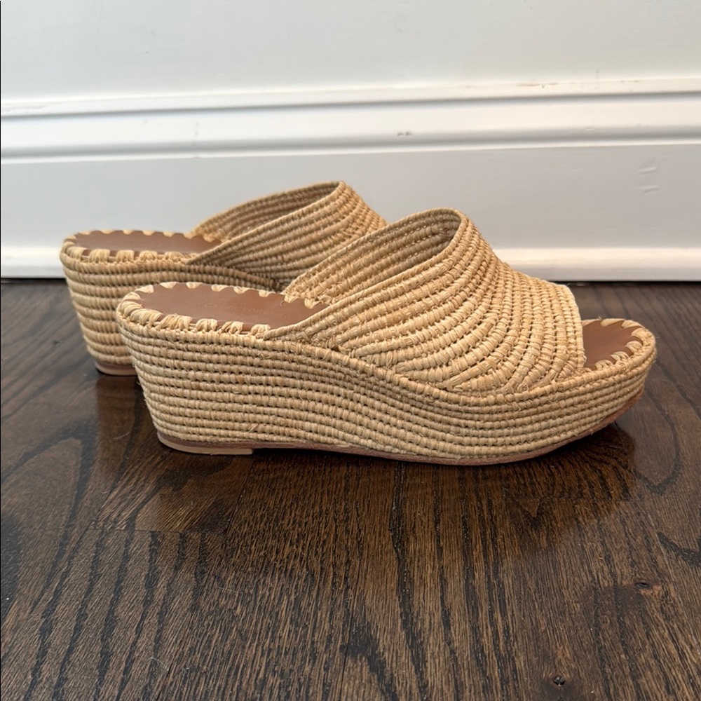Carrie Forbes Raffia Tan Woven Platform Sandals